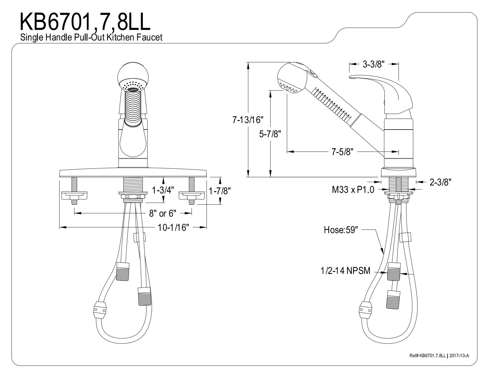 Kingston Brass KB6701LL Legacy Pull-Out Sprayer Kitchen Faucet, 8", Polished Chrome