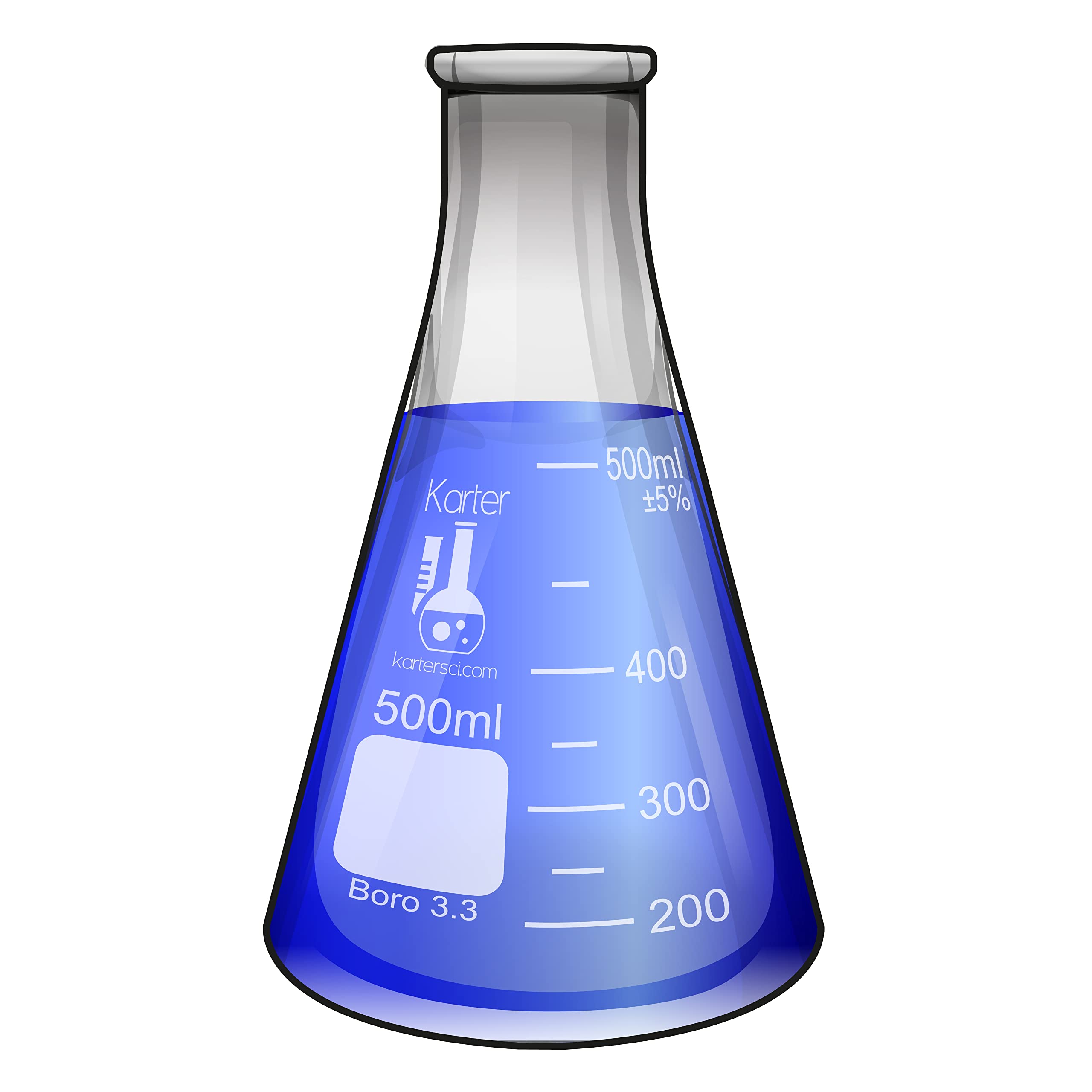 500ml Narrow Mouth Erlenmeyer Flask, 3.3 Borosilicate Glass, Karter Scientific 213G29 (Single)