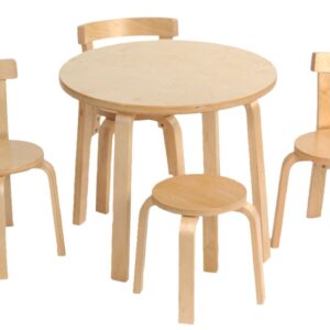 Kids Table and Chair Set - Play with Me Toddler Table with 3 Chairs and Adult Stool for Arts & Activities- Playroom Furniture, Dining Table for Homes, Daycares, Classrooms- 100% Wood (Natural)