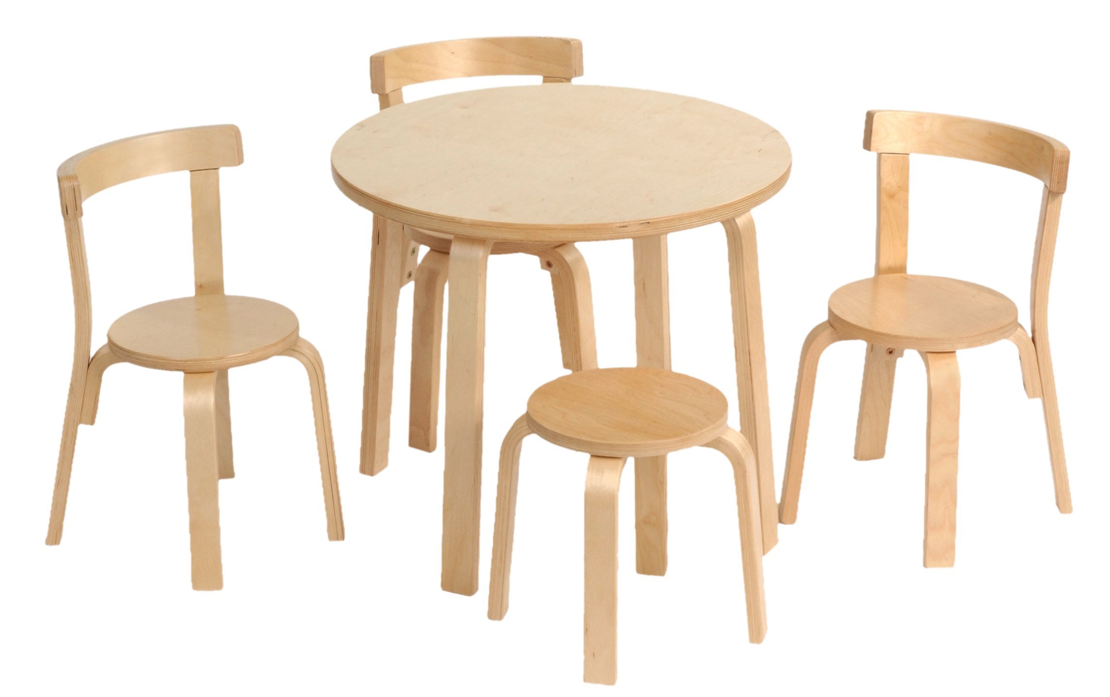 Kids Table and Chair Set - Play with Me Toddler Table with 3 Chairs and Adult Stool for Arts & Activities- Playroom Furniture, Dining Table for Homes, Daycares, Classrooms- 100% Wood (Natural)