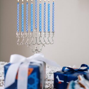 Dripless Chanukah Candles Standard Size - Diamond Etched Blue & White Hanukkah Candles Fits Most Menorahs - Premium Quality Wax - 45 Count for All 8 Nights of Hanukkah - by Ner Mitzvah