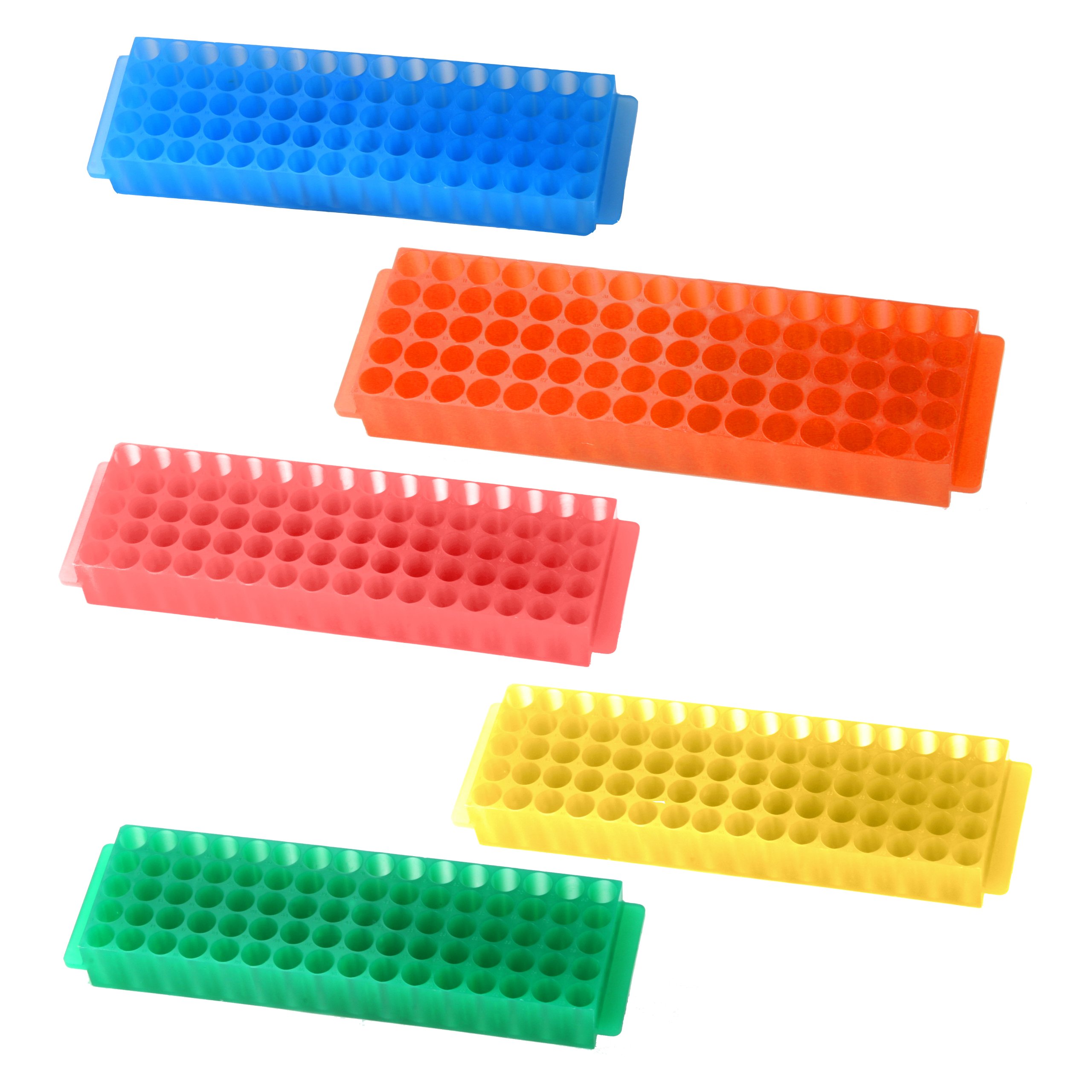 Bio Plas 0061 Assorted Polypropylene Microcentrifuge PCR Tube Rack, 80-Well, Pack of Five