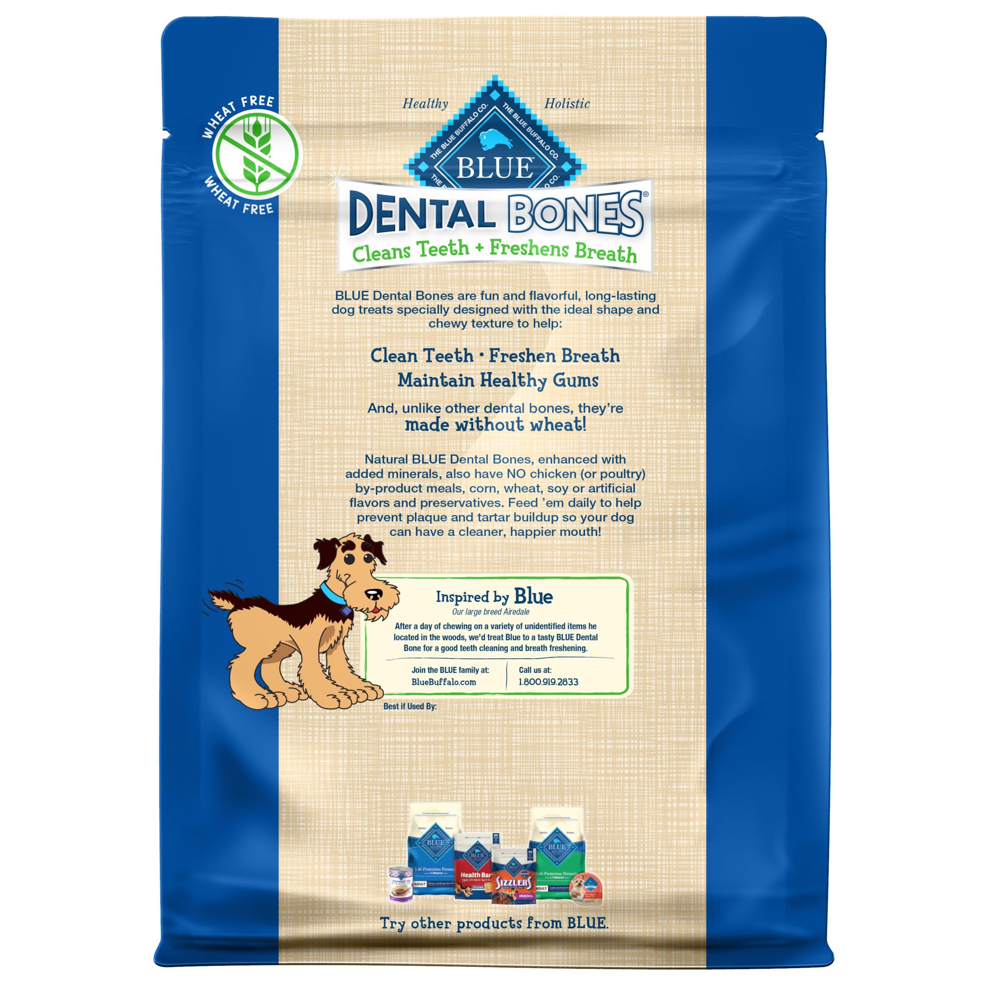 Blue Buffalo Dental Bones Mini Natural Dental Chew Dog Treats, (5-15 lbs) 12-oz Bag