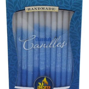 Dripless Chanukah Candles Standard Size - Decorated Ombre Blue & White Hanukkah Candles Fits Most Menorahs - Premium Quality Wax - 45 Count for All 8 Nights of Hanukkah - by Ner Mitzvah