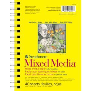 strathmore 300 series mixed media paper pad, side wire bound, 5.5x8.5 inches, 40 sheets (117lb/190g) - artist paper for adults and students - watercolor, gouache, graphite, ink, pencil, marker