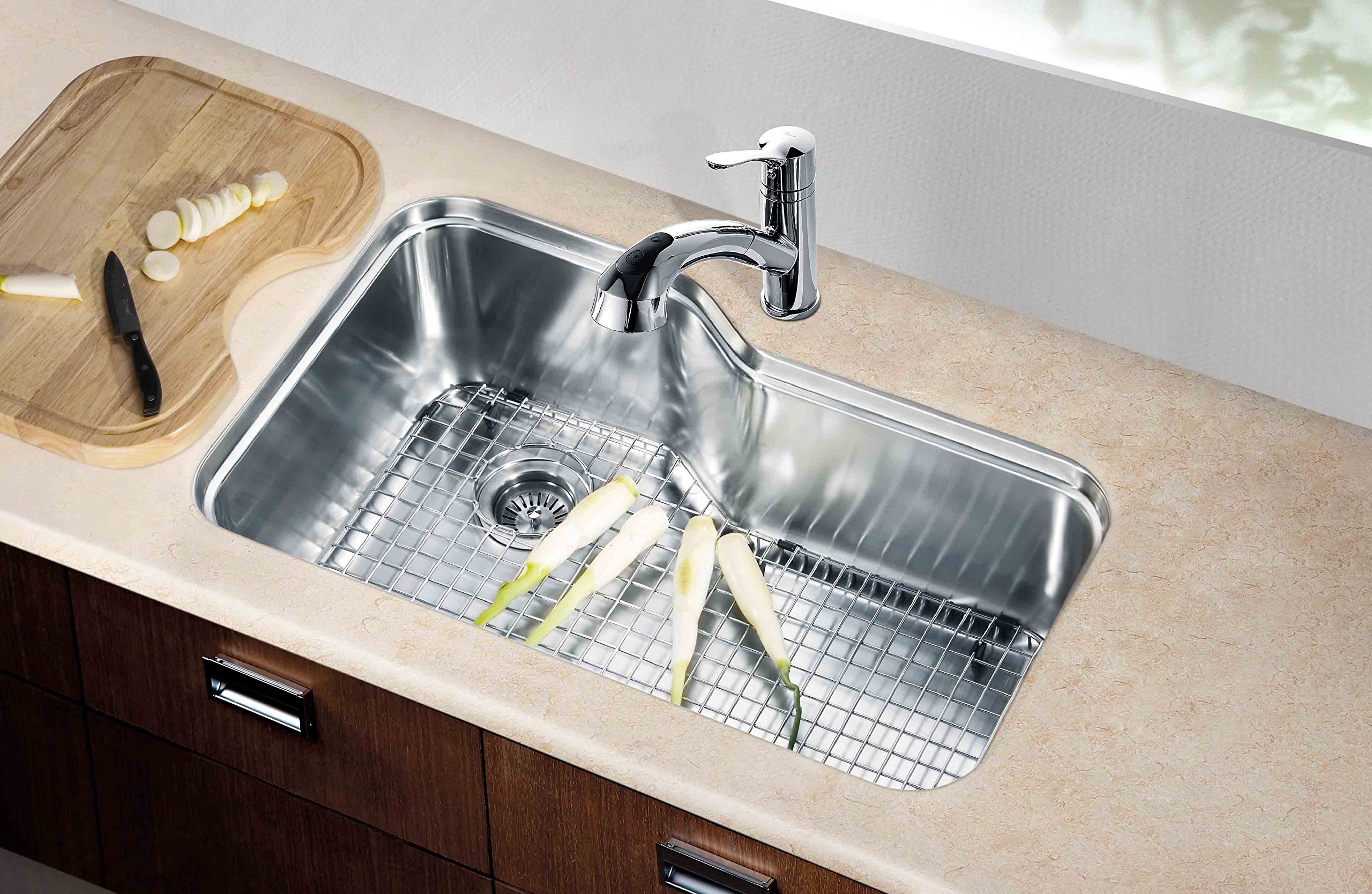 Dawn DSU3118 Undermount Single Bowl Sink with Side Drain, Polished Satin