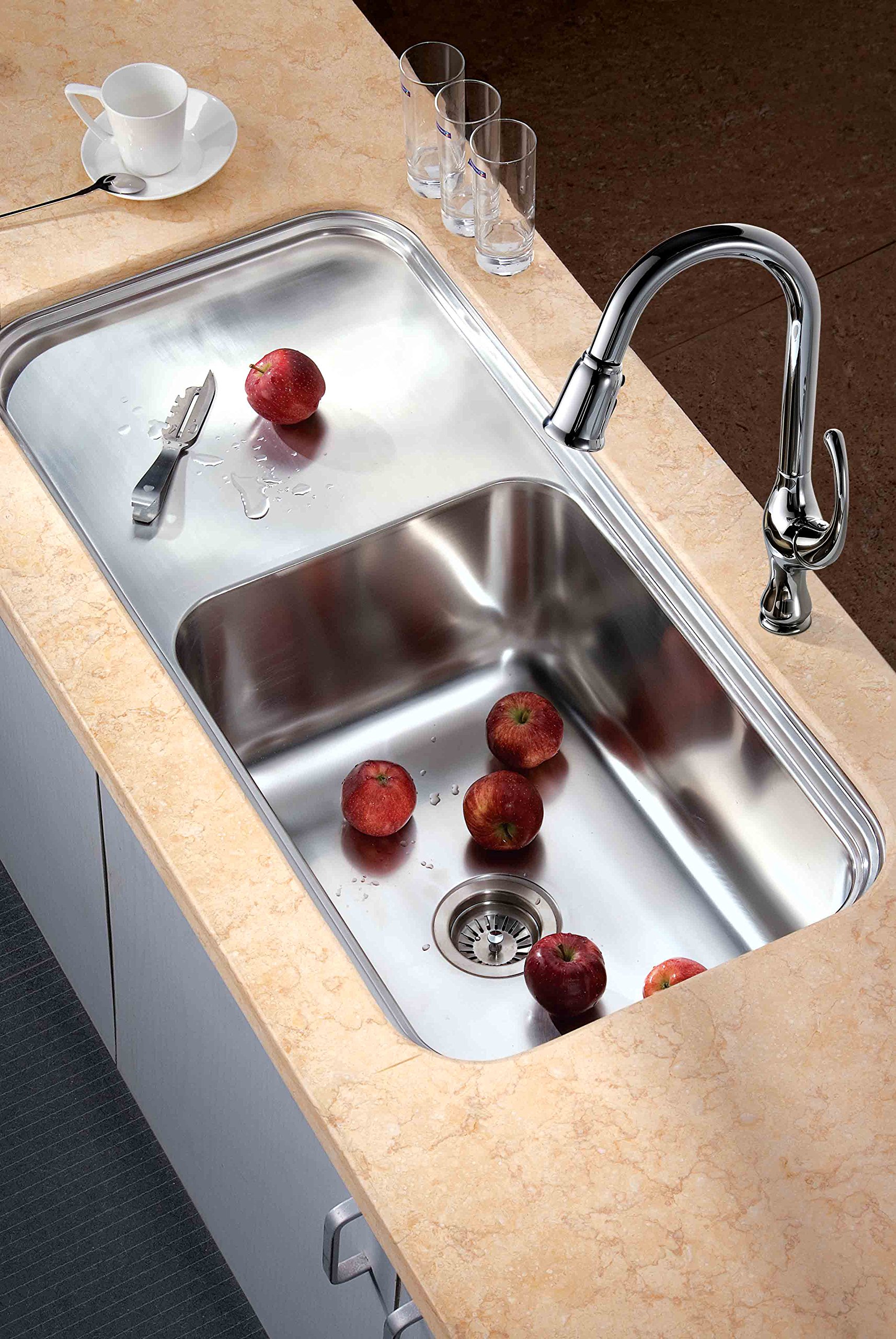 Dawn DSU4120 Undermount Single Bowl with Work Surface, Polished Satin