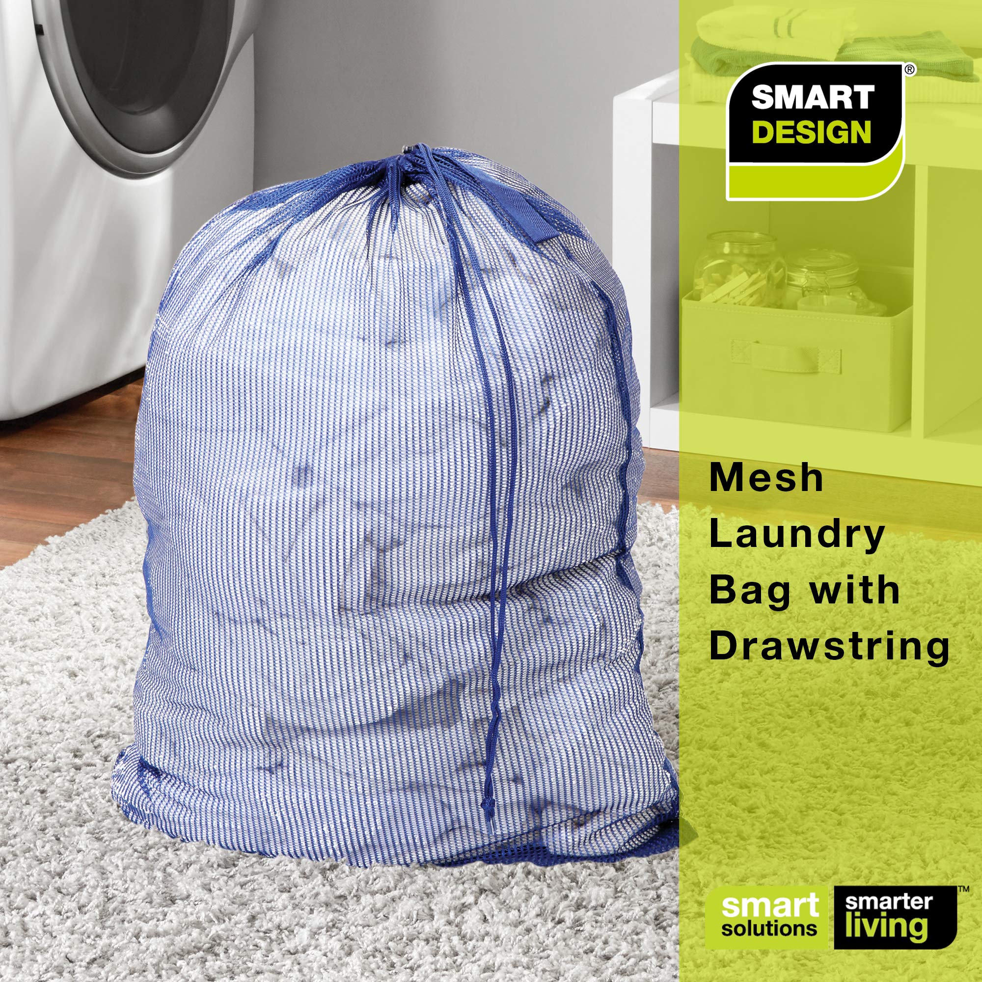 Smart Design Mesh Laundry Bag w/ Handle & Push Lock Drawstring - VentilAir Mesh Material - for Clothes & Laundry - Home Organization (Holds 3 Loads) (36 x 24 Inch) [Blue]