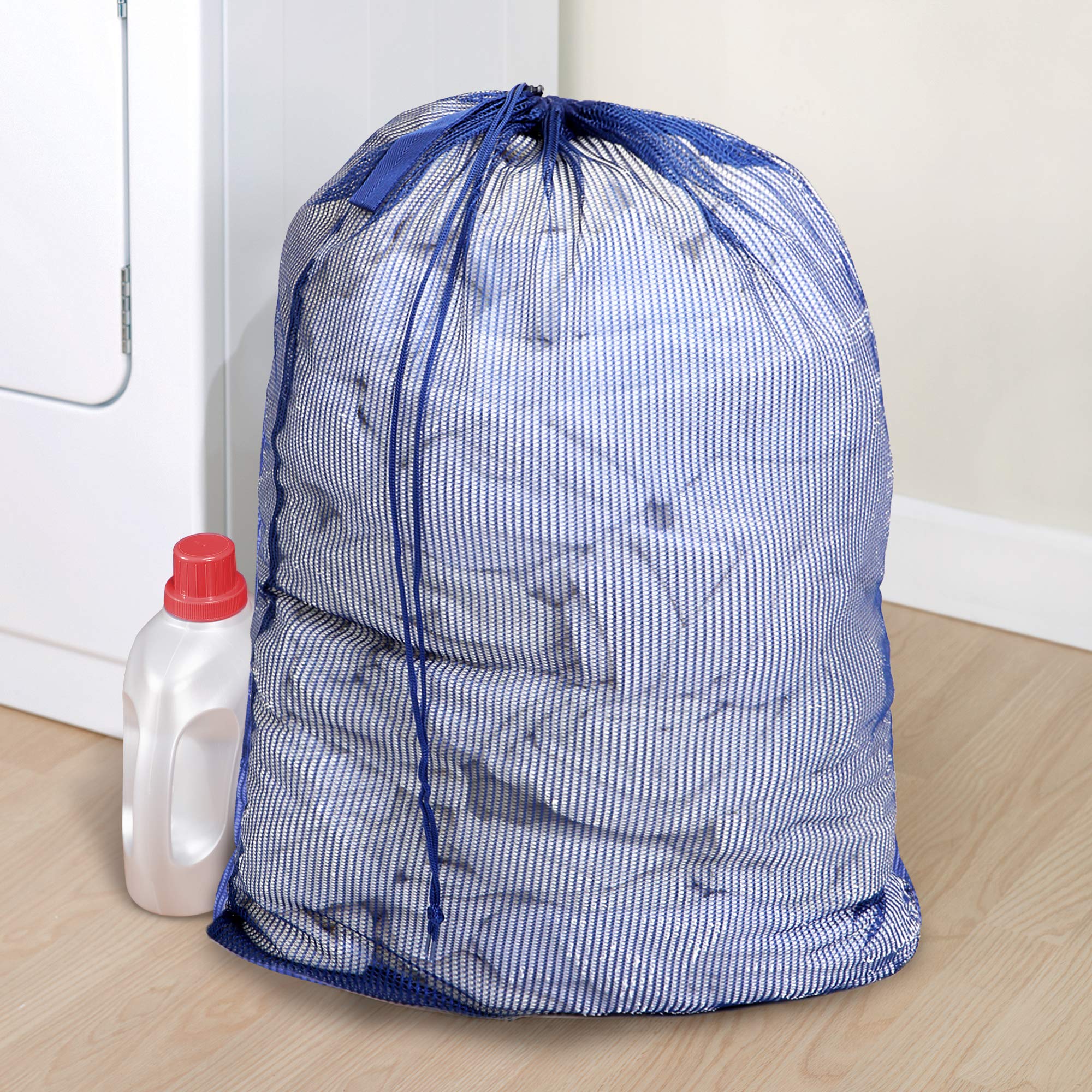 Smart Design Mesh Laundry Bag w/ Handle & Push Lock Drawstring - VentilAir Mesh Material - for Clothes & Laundry - Home Organization (Holds 3 Loads) (36 x 24 Inch) [Blue]