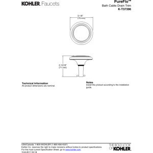 Kohler K-T37396-AF Cable Bath Drain Trim w/Push Button Handle French Gold