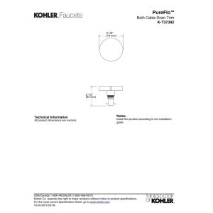 Kohler K-T37392-AF Cable Bath Drain Trim w/Contemporary Rotary Turn Handle Gold