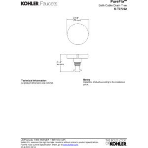 Kohler K-T37392-AF Cable Bath Drain Trim w/Contemporary Rotary Turn Handle Gold