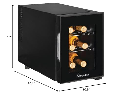 Magic Chef MCWC6B 6-Bottle Single-Zone Black Wine Cooler, 20.1L x 10.9W x 15H