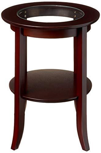 Frenchi Furniture-Wood Genoa End Table, Round Side /Accent Table , Inset Glass Espresso