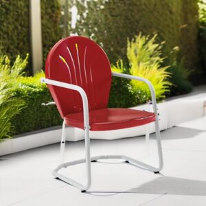 Crosley Furniture Griffith Outdoor Chair, Retro Metal Patio Chairs for Dining, Porch, Deck, Balcony, Red