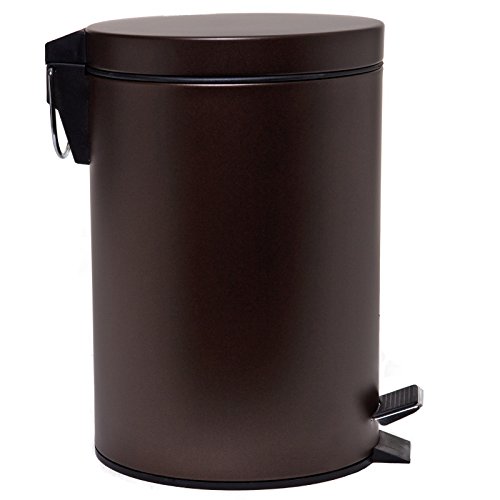 HOMEBASIX LYP0701 Small Step Round Trash Can, 7-Liter, 1.8 Gallon Venetian Bronze