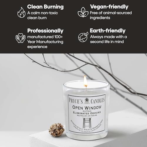 Price's - Open Window Jar Candle - Odour Eliminating Candle - Made with Lily, Violet and Orange Flower Extracts - Clean, Fresh, Quality Fragrance - Long Lasting Scent