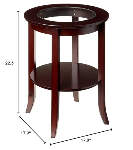 Frenchi Furniture-Wood Genoa End Table, Round Side /Accent Table , Inset Glass Espresso