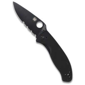 spyderco tenacious folding utility pocket knife with 3.39" black stainless steel blade and durable g-10 handle - everyday carry - combinationedge - c122gbbkps