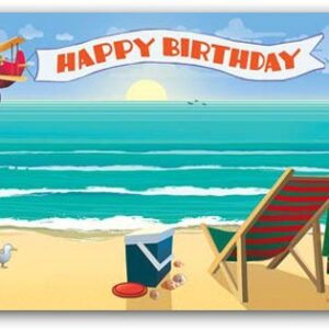 Beach Happy Birthday Card Pack - 12 Birthday Cards & Envelopes - Beach Theme Cards