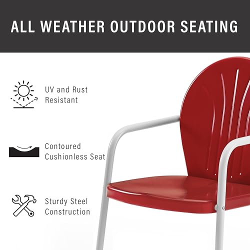 Crosley Furniture Griffith Outdoor Chair, Retro Metal Patio Chairs for Dining, Porch, Deck, Balcony, Red