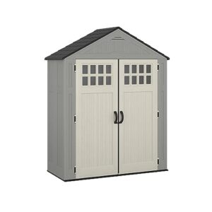 suncast bms6312d everett 6' x 3' heavy-duty resin outdoor pad-lockable double doors and windows all-weather shed for yard storage, dove gray