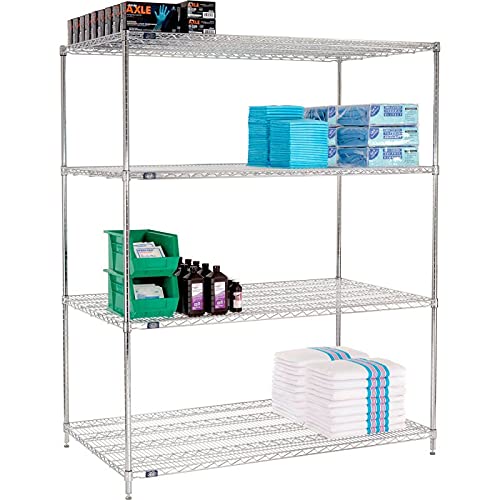 Nexel Adjustable Wire Shelving Unit, 4 Tier, Commercial Dry Storage Rack, 36"x 60" x 74", Chrome