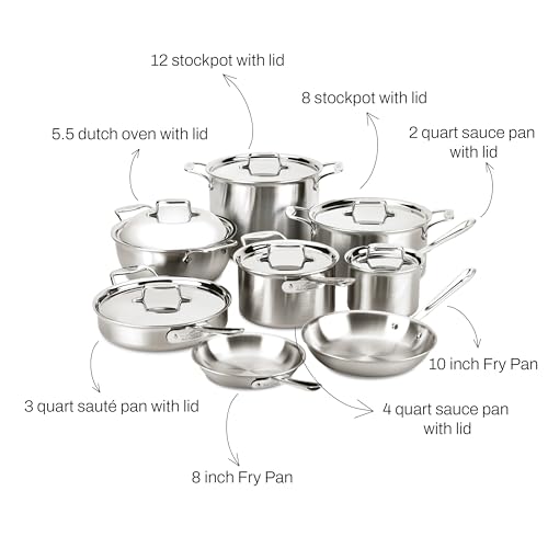 All-Clad BD005714 Brushed d5 Stainless Steel 5-Ply 14-Piece Cookware Set