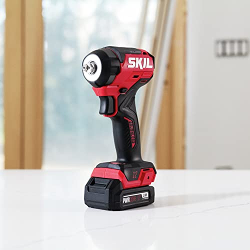 SKIL PWR CORE 12 Brushless 12V 3/8 In. Compact Impact Wrench Kit with 3-Speed & Halo Light Includes 2.0Ah Lithium Battery and PWR JUMP Charger - IW6744A-10