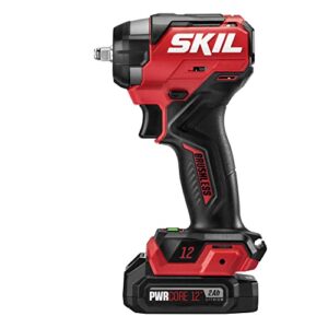 SKIL PWR CORE 12 Brushless 12V 3/8 In. Compact Impact Wrench Kit with 3-Speed & Halo Light Includes 2.0Ah Lithium Battery and PWR JUMP Charger - IW6744A-10