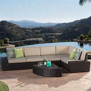 Christopher Knight Home Santa Cruz Outdoor Wicker Sectional Sofa Set with Water Resistant Cushions, 6-Pcs Set, Brown