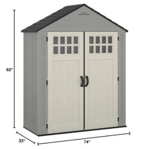 Suncast BMS6312D Everett 6' x 3' Heavy-Duty Resin Outdoor Pad-Lockable Double Doors and Windows All-Weather Shed for Yard Storage, Dove Gray