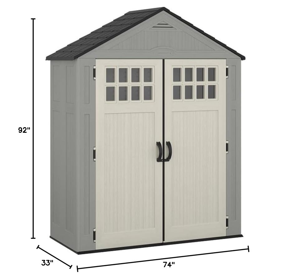 Suncast BMS6312D Everett 6' x 3' Heavy-Duty Resin Outdoor Pad-Lockable Double Doors and Windows All-Weather Shed for Yard Storage, Dove Gray