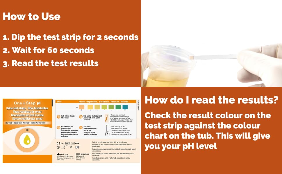 One Step pH Urine Test Strips, 100 Strips, Testing Alkaline & Acidity Levels in The Body, Track & Monitor Your pH Level Using Urine, Highly Accurate Results in 60 Seconds