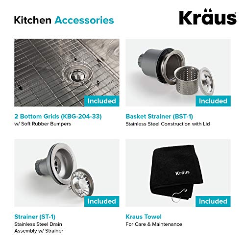 Kraus KHF204-33 Standart PRO Kitchen Stainless Steel Sink 16 Guage, 32.88", 33 Inch Round Apron 40/60 Double Bowl