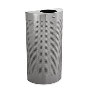 rubbermaid commercial products silhouette trash can, 12-gallon, silver, half-round indoor/outdoor garbage can/bin with side opening for lobby/office/school/restaurant