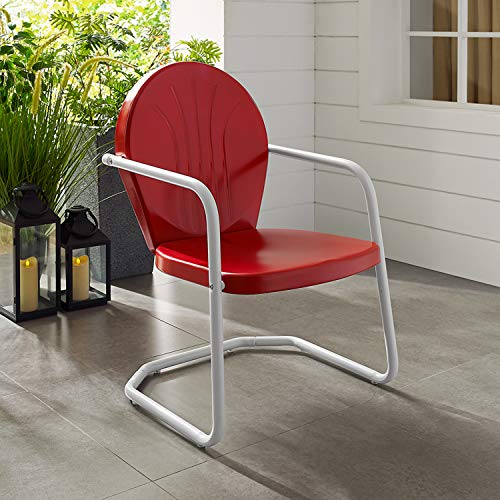 Crosley Furniture Griffith Outdoor Chair, Retro Metal Patio Chairs for Dining, Porch, Deck, Balcony, Red