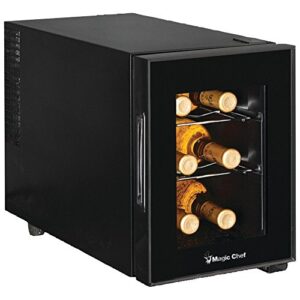 magic chef mcwc6b 6-bottle single-zone black wine cooler, 20.1l x 10.9w x 15h