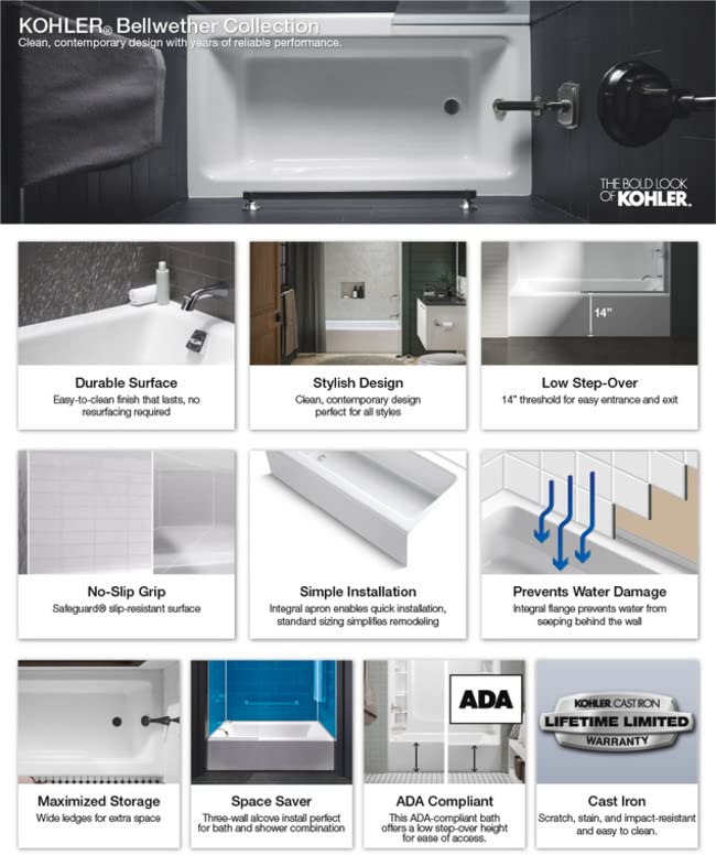 KOHLER Bellwether 60" x 30" alcove bath with integral apron and right-hand drain