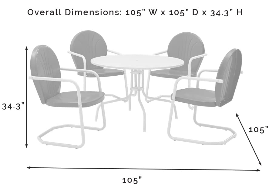 Crosley Furniture Griffith 5-Piece Outdoor Dining Set for 4, Retro Metal Round Patio Table and Chairs, Coral Red