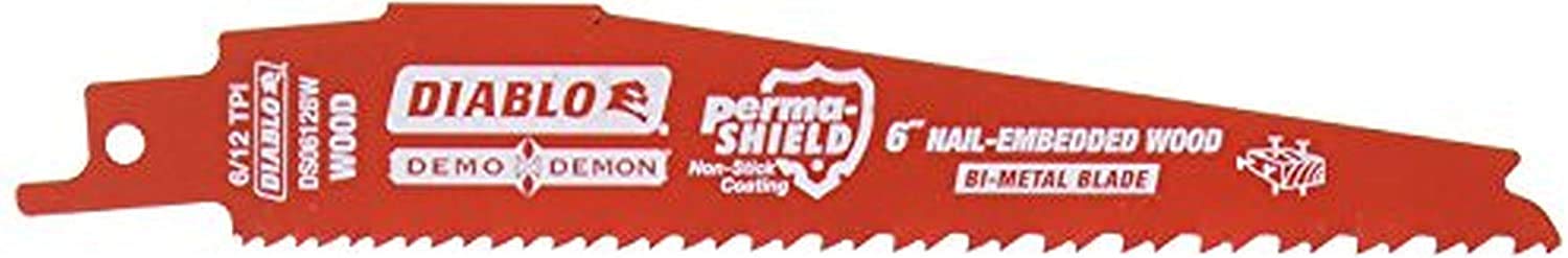 Diablo Bi-Metal Reciprocating Saw Blade for Nail-Embedded Wood - 6" Length, Variable Tooth, 6/12 TPI - DS0612BW