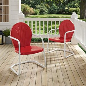 Crosley Furniture Griffith Outdoor Chair, Retro Metal Patio Chairs for Dining, Porch, Deck, Balcony, Red