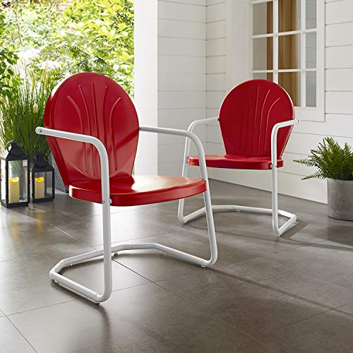 Crosley Furniture Griffith Outdoor Chair, Retro Metal Patio Chairs for Dining, Porch, Deck, Balcony, Red