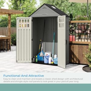 Suncast BMS6312D Everett 6' x 3' Heavy-Duty Resin Outdoor Pad-Lockable Double Doors and Windows All-Weather Shed for Yard Storage, Dove Gray