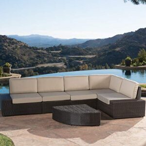 Christopher Knight Home Santa Cruz Outdoor Wicker Sectional Sofa Set with Water Resistant Cushions, 6-Pcs Set, Brown