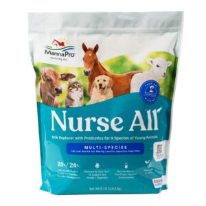 manna pro nurse all multi species milk replacer with probiotics | helps support healthy gut and digestions| 8lbs