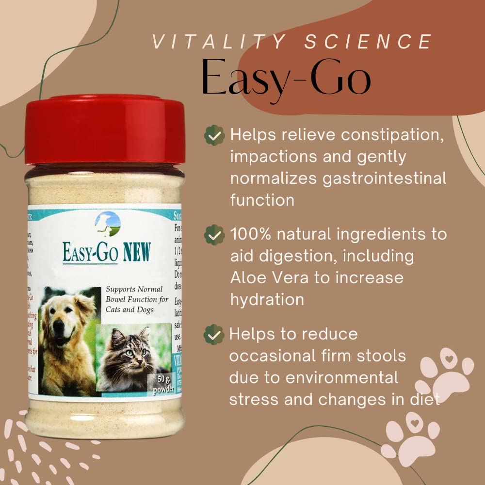 Vitality Science Easy-Go Supplement for Cats and Dogs | Supports Normal Bowel Function | Relieves Constipation | Promotes Healthy Digestive System | Easy to Digest | 100% Natural & Additive Free (50g)