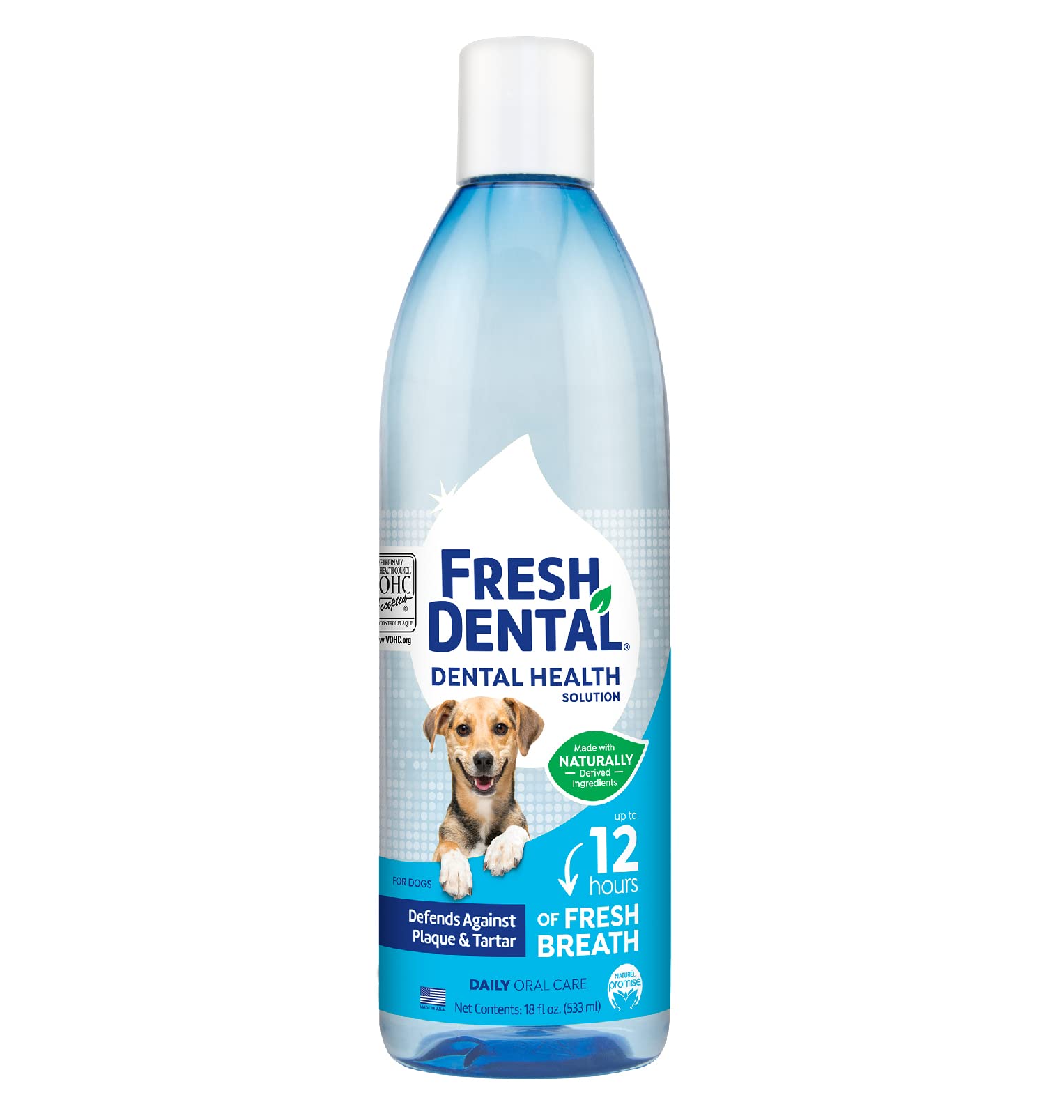 Naturel Promise Fresh Dental Water Additive - Dental Health Solution for Dogs - Easy to Use - Helps Clean Teeth - Freshens Breath Up to 12 Hours - No Brushing Required - 18 Fl Oz, 1 Pack