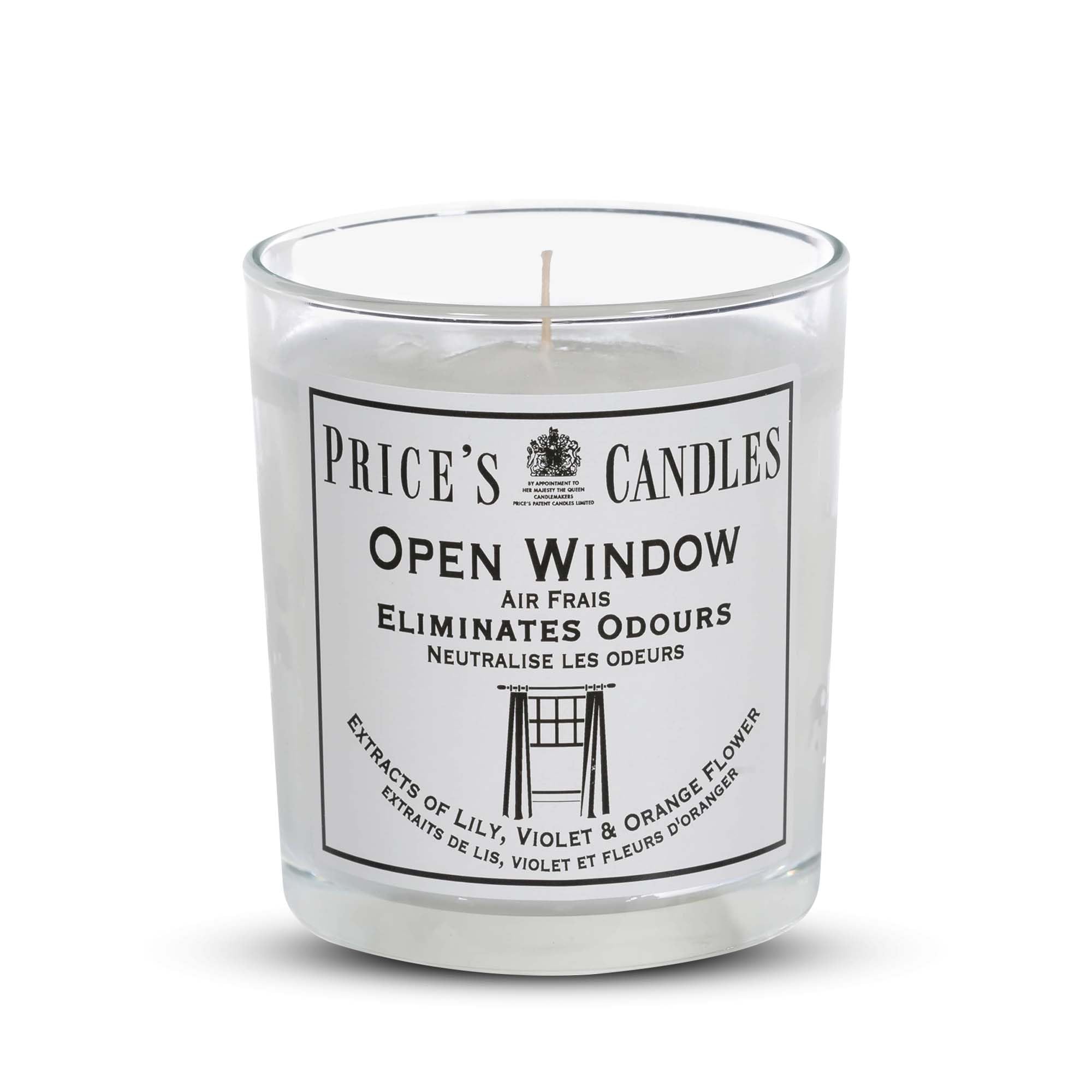 Price's - Open Window Jar Candle - Odour Eliminating Candle - Made with Lily, Violet and Orange Flower Extracts - Clean, Fresh, Quality Fragrance - Long Lasting Scent