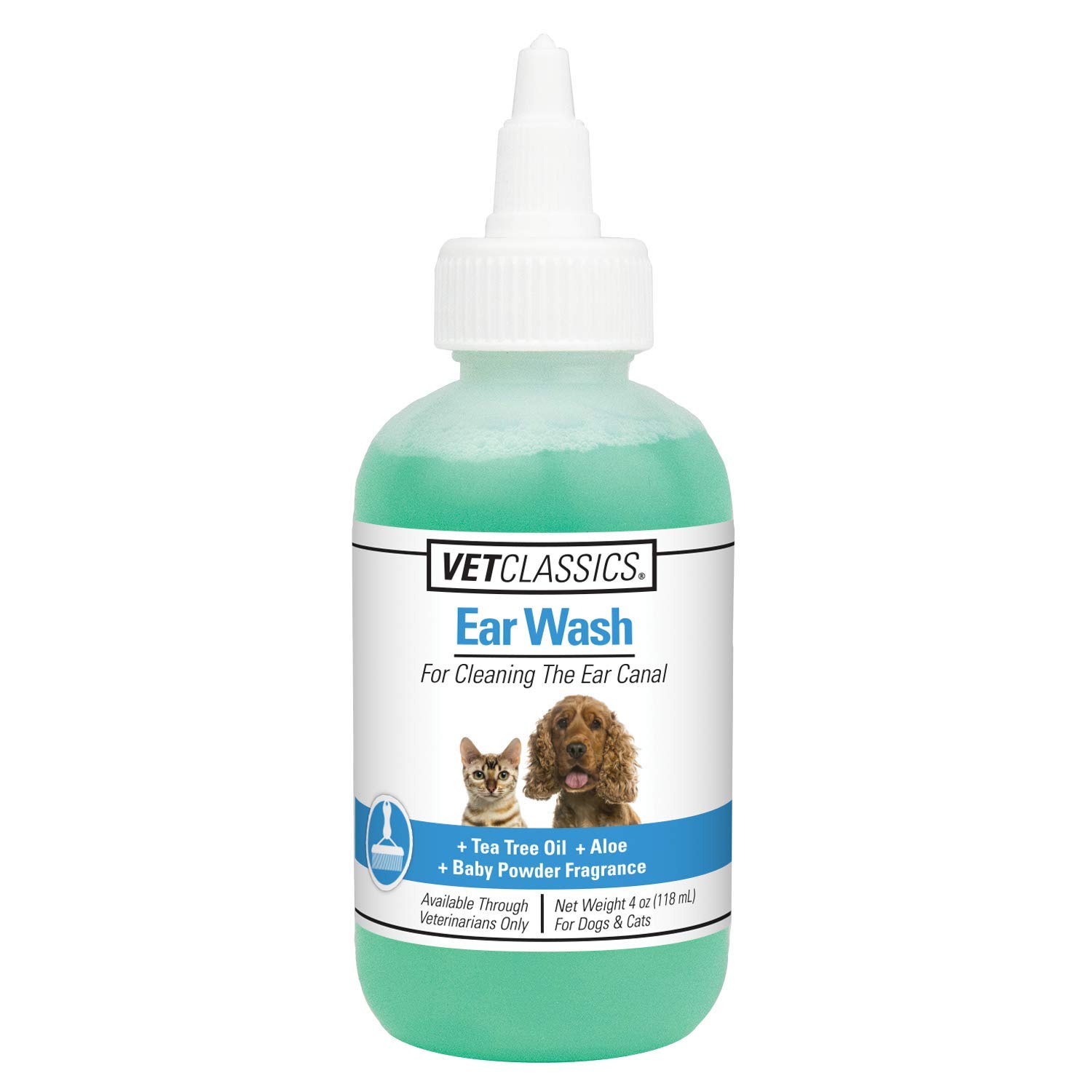 Vet Classics Ear Wash Liquid Formula for Dogs & Cats – Pet Ear Wash Formula Cleans Dog, Cat Ear Canals – Includes Aloe, Tea Tree Oil – Helps Remove Pet Ear Wax, Dirt, Debris – 4 Oz.